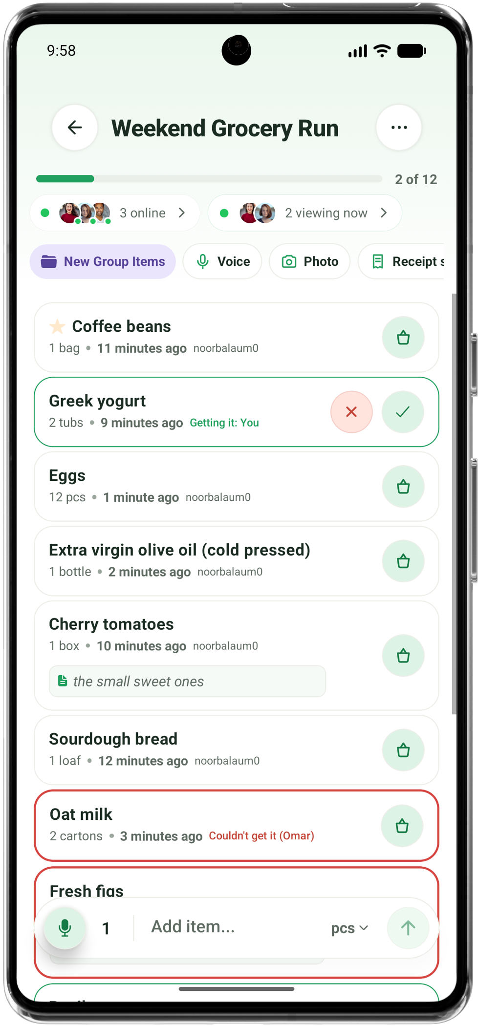 A shared shopping list in Lysta